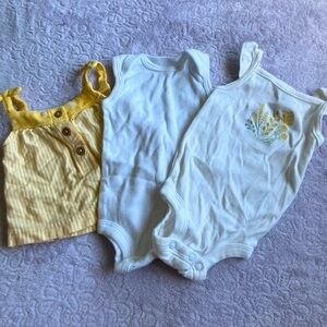Baby Girl Summer Bodysuits - Yellow + White (3-Pack) | Size NB | 100% Cotton